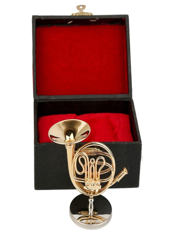 Dselvgvu Miniature French Horn with Stand and Case Brass Mini Musical Instrument French Horn Replica Collectible Figurines Dollhouse Accessories Model Home Decoration Display Ornament (3.75"x1.77") - Image 4